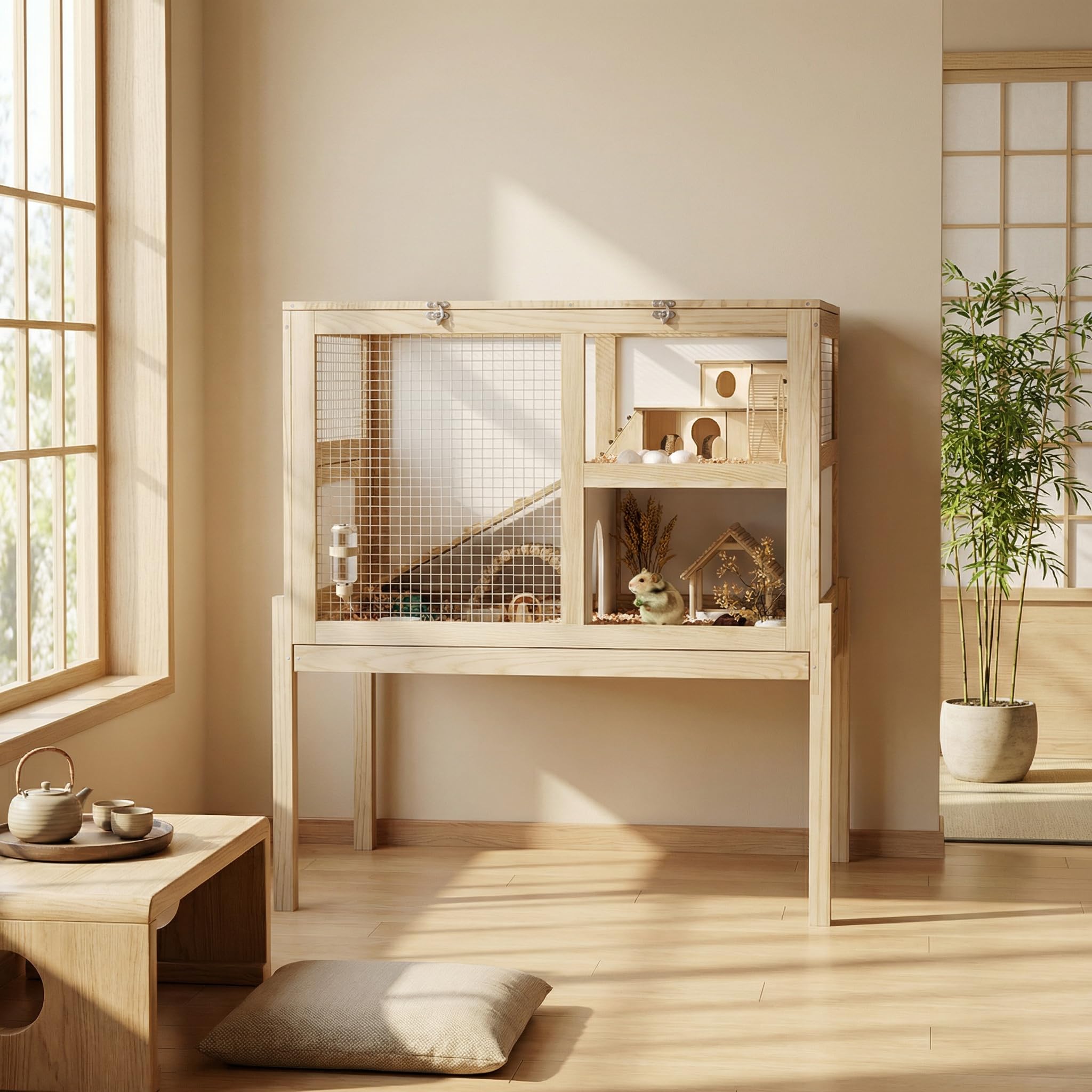 Amazon | YOI LIFE ハムスター ケージ 大きい 木製 無垢材 床材 大型 2